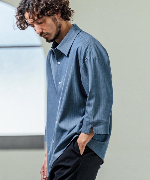Magine（マージン）の「ms6419- Drapey Chambray Relax Fit Seven Sleeve Shirt シャンブレーシャツ(MGN-261-022)（シャツ/ブラウス・メンズ・ネイビー/オフホワイト/ブルー・48/46/44）」の11枚目の写真