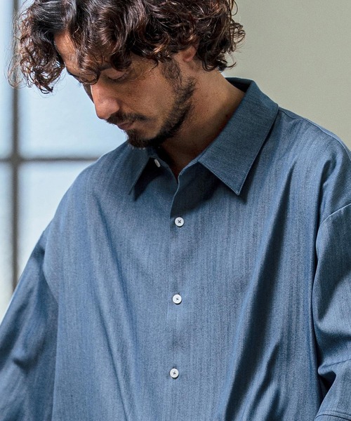 Magine（マージン）の「ms6419- Drapey Chambray Relax Fit Seven Sleeve Shirt シャンブレーシャツ(MGN-261-022)（シャツ/ブラウス・メンズ・ネイビー/オフホワイト/ブルー・48/46/44）」の12枚目の写真