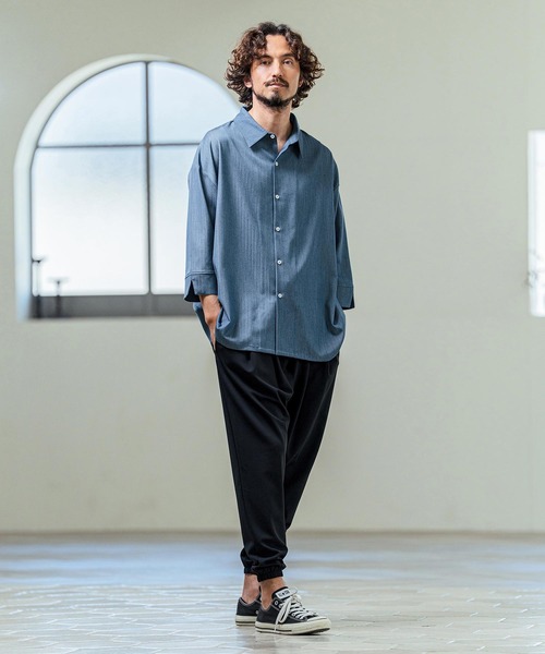 Magine（マージン）の「ms6419- Drapey Chambray Relax Fit Seven Sleeve Shirt シャンブレーシャツ(MGN-261-022)（シャツ/ブラウス・メンズ・ネイビー/オフホワイト/ブルー・48/46/44）」の14枚目の写真