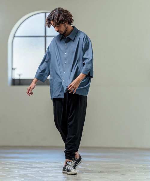 Magine（マージン）の「ms6419- Drapey Chambray Relax Fit Seven Sleeve Shirt シャンブレーシャツ(MGN-261-022)（シャツ/ブラウス・メンズ・ネイビー/オフホワイト/ブルー・48/46/44）」の16枚目の写真