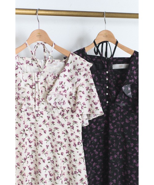 tocco closet（トッコ　クローゼット）の「【ZOZO限定】ネックリボン付きラッフルフリル小花柄ワンピース（ワンピース・レディース・ブラック/オフホワイト・M）」の18枚目の写真