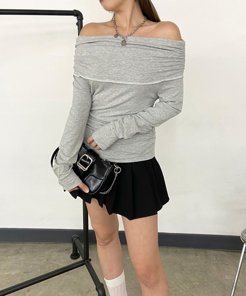 non-hedge(ノンヘッジ)の「オフショルダーサイドドロストロンT(Tシャツ/カットソー・レディース・ピンク/ブラック/グレー/オフホワイト・FREE)」の16枚目の写真