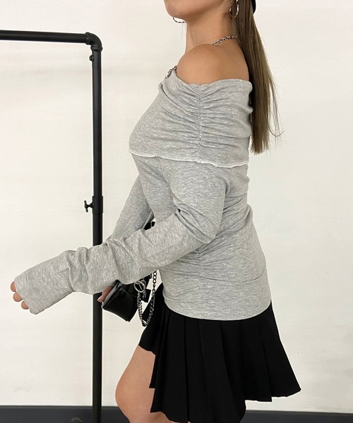 non-hedge(ノンヘッジ)の「オフショルダーサイドドロストロンT(Tシャツ/カットソー・レディース・ピンク/ブラック/グレー/オフホワイト・FREE)」の21枚目の写真