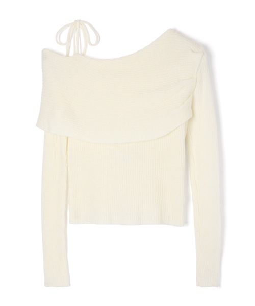 M DOLLY(エムドリー)の「ribbon oneshoulder ruelle knit tops/リボンワンショルダールエルニットトップス(ニット/セーター・レディース・ピンク/アイボリー・FREE)」の19枚目の写真