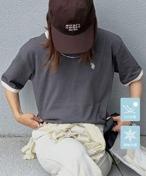 U.S. POLO ASSN.（ユーエスポロアッスン）の「GeeRA別注【U.S. POLO ASSN.】接触冷感配色リンガーオーバーサイズＴシャツ（Tシャツ/カットソー・レディース・オフホワイト/チャコール/ネイビー・MEDIUM/LARGE/X-LARGE）」の3枚目の写真