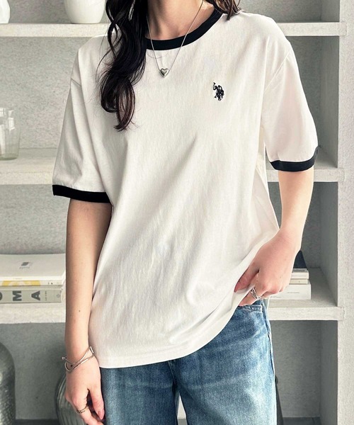 U.S. POLO ASSN.（ユーエスポロアッスン）の「GeeRA別注【U.S. POLO ASSN.】接触冷感配色リンガーオーバーサイズＴシャツ（Tシャツ/カットソー・レディース・オフホワイト/チャコール/ネイビー・MEDIUM/LARGE/X-LARGE）」の12枚目の写真