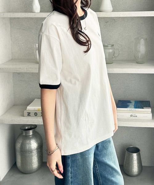 U.S. POLO ASSN.（ユーエスポロアッスン）の「GeeRA別注【U.S. POLO ASSN.】接触冷感配色リンガーオーバーサイズＴシャツ（Tシャツ/カットソー・レディース・オフホワイト/チャコール/ネイビー・MEDIUM/LARGE/X-LARGE）」の13枚目の写真