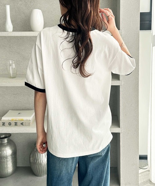 U.S. POLO ASSN.（ユーエスポロアッスン）の「GeeRA別注【U.S. POLO ASSN.】接触冷感配色リンガーオーバーサイズＴシャツ（Tシャツ/カットソー・レディース・オフホワイト/チャコール/ネイビー・MEDIUM/LARGE/X-LARGE）」の14枚目の写真