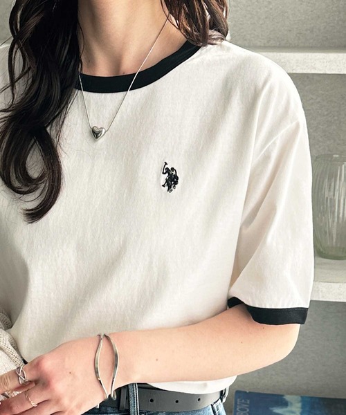 U.S. POLO ASSN.（ユーエスポロアッスン）の「GeeRA別注【U.S. POLO ASSN.】接触冷感配色リンガーオーバーサイズＴシャツ（Tシャツ/カットソー・レディース・オフホワイト/チャコール/ネイビー・MEDIUM/LARGE/X-LARGE）」の11枚目の写真