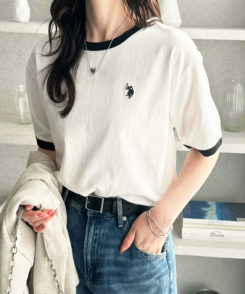 U.S. POLO ASSN.（ユーエスポロアッスン）の「GeeRA別注【U.S. POLO ASSN.】接触冷感配色リンガーオーバーサイズＴシャツ（Tシャツ/カットソー・レディース・オフホワイト/チャコール/ネイビー・MEDIUM/LARGE/X-LARGE）」の9枚目の写真