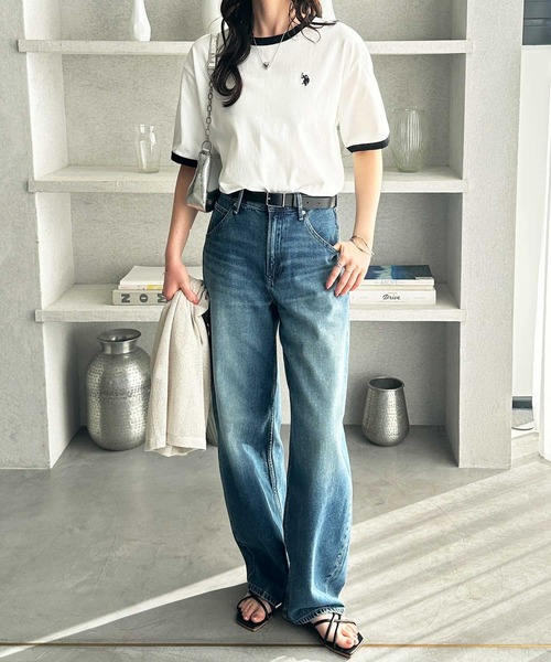 U.S. POLO ASSN.（ユーエスポロアッスン）の「GeeRA別注【U.S. POLO ASSN.】接触冷感配色リンガーオーバーサイズＴシャツ（Tシャツ/カットソー・レディース・オフホワイト/チャコール/ネイビー・MEDIUM/LARGE/X-LARGE）」の10枚目の写真