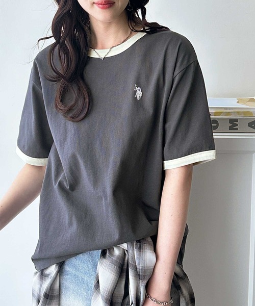 U.S. POLO ASSN.（ユーエスポロアッスン）の「GeeRA別注【U.S. POLO ASSN.】接触冷感配色リンガーオーバーサイズＴシャツ（Tシャツ/カットソー・レディース・オフホワイト/チャコール/ネイビー・MEDIUM/LARGE/X-LARGE）」の15枚目の写真