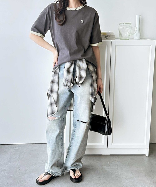 U.S. POLO ASSN.（ユーエスポロアッスン）の「GeeRA別注【U.S. POLO ASSN.】接触冷感配色リンガーオーバーサイズＴシャツ（Tシャツ/カットソー・レディース・オフホワイト/チャコール/ネイビー・MEDIUM/LARGE/X-LARGE）」の17枚目の写真