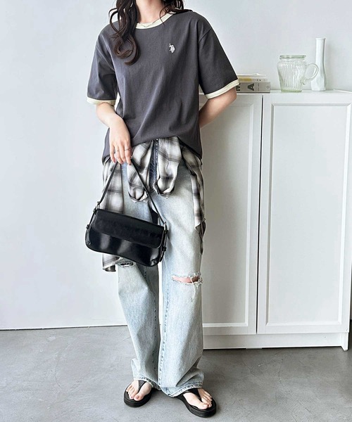 U.S. POLO ASSN.（ユーエスポロアッスン）の「GeeRA別注【U.S. POLO ASSN.】接触冷感配色リンガーオーバーサイズＴシャツ（Tシャツ/カットソー・レディース・オフホワイト/チャコール/ネイビー・MEDIUM/LARGE/X-LARGE）」の18枚目の写真