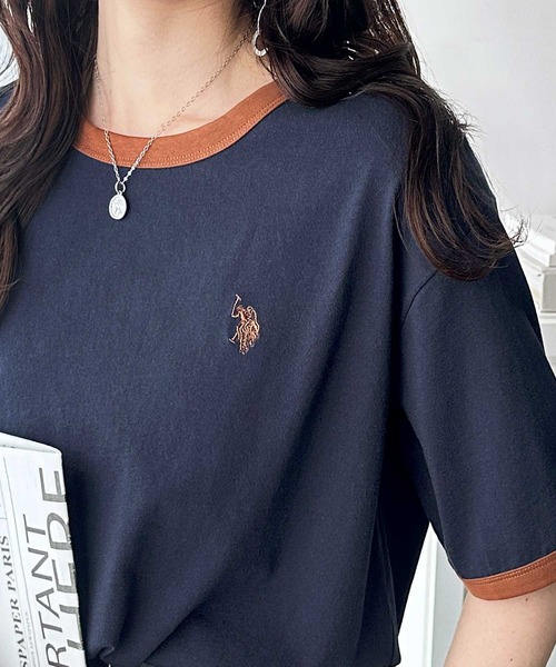 U.S. POLO ASSN.（ユーエスポロアッスン）の「GeeRA別注【U.S. POLO ASSN.】接触冷感配色リンガーオーバーサイズＴシャツ（Tシャツ/カットソー・レディース・オフホワイト/チャコール/ネイビー・MEDIUM/LARGE/X-LARGE）」の22枚目の写真