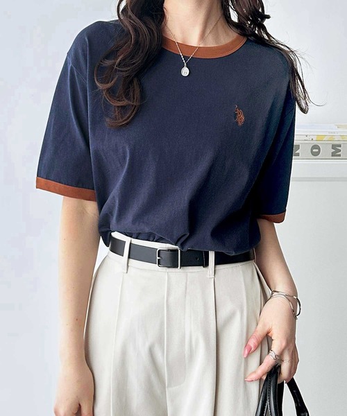 U.S. POLO ASSN.（ユーエスポロアッスン）の「GeeRA別注【U.S. POLO ASSN.】接触冷感配色リンガーオーバーサイズＴシャツ（Tシャツ/カットソー・レディース・オフホワイト/チャコール/ネイビー・MEDIUM/LARGE/X-LARGE）」の19枚目の写真