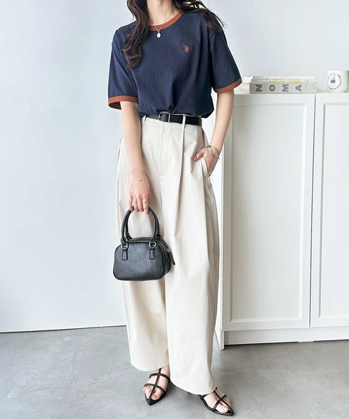 U.S. POLO ASSN.（ユーエスポロアッスン）の「GeeRA別注【U.S. POLO ASSN.】接触冷感配色リンガーオーバーサイズＴシャツ（Tシャツ/カットソー・レディース・オフホワイト/チャコール/ネイビー・MEDIUM/LARGE/X-LARGE）」の20枚目の写真
