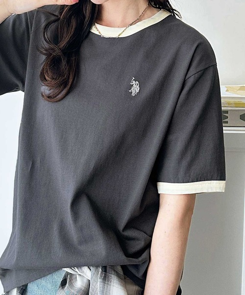 U.S. POLO ASSN.（ユーエスポロアッスン）の「GeeRA別注【U.S. POLO ASSN.】接触冷感配色リンガーオーバーサイズＴシャツ（Tシャツ/カットソー・レディース・オフホワイト/チャコール/ネイビー・MEDIUM/LARGE/X-LARGE）」の4枚目の写真