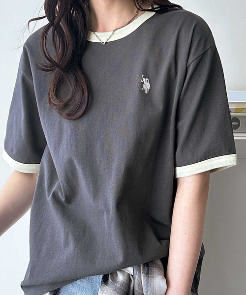 U.S. POLO ASSN.（ユーエスポロアッスン）の「GeeRA別注【U.S. POLO ASSN.】接触冷感配色リンガーオーバーサイズＴシャツ（Tシャツ/カットソー・レディース・オフホワイト/チャコール/ネイビー・MEDIUM/LARGE/X-LARGE）」の8枚目の写真