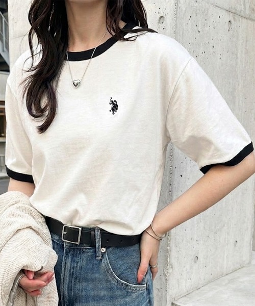 U.S. POLO ASSN.（ユーエスポロアッスン）の「GeeRA別注【U.S. POLO ASSN.】接触冷感配色リンガーオーバーサイズＴシャツ（Tシャツ/カットソー・レディース・オフホワイト/チャコール/ネイビー・MEDIUM/LARGE/X-LARGE）」の7枚目の写真
