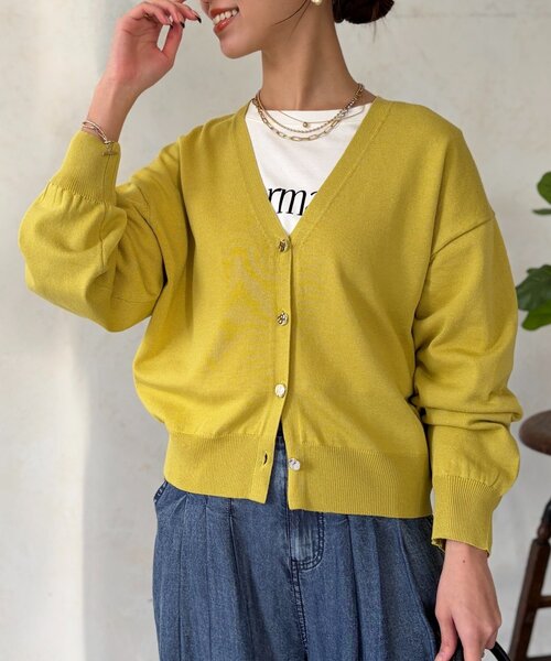 Chez toi（シェトワ）の「ニュアンスボタン長袖ニットカーディガン（カーディガン/ボレロ・レディース・ブラック/ホワイト/ブルー/イエロー・FREE）」の9枚目の写真