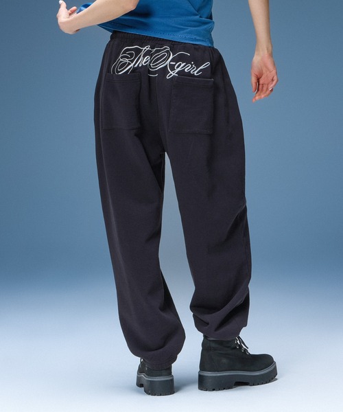 X-girl(エックスガール)の「SCRIPT LOGO SWEATPANTS(スウェットパンツ・レディース・ブラック/アッシュ・S/M)」の2枚目の写真