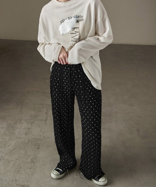 Fashion Letter(ファッションレター)の「ドットプリント プリーツイージーワイドパンツ(その他パンツ・レディース・ブラック/ホワイト/チャコール/ブラウン・L/M)」の5枚目の写真