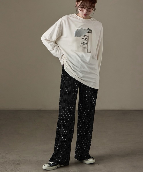 Fashion Letter(ファッションレター)の「ドットプリント プリーツイージーワイドパンツ(その他パンツ・レディース・ブラック/ホワイト/チャコール/ブラウン・L/M)」の7枚目の写真