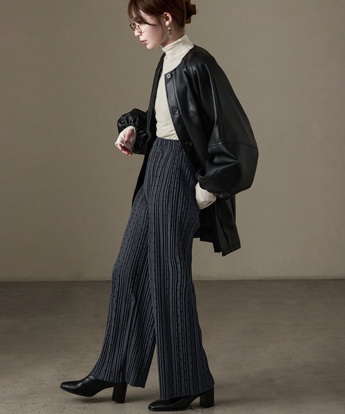 Fashion Letter(ファッションレター)の「ドットプリント プリーツイージーワイドパンツ(その他パンツ・レディース・ブラック/ホワイト/チャコール/ブラウン・L/M)」の19枚目の写真