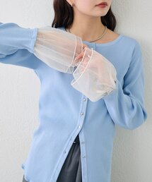 mystic | 袖チュール付きリブカーディガン(カーディガン/ボレロ)