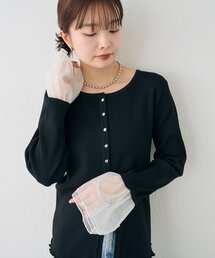 mystic | 袖チュール付きリブカーディガン(カーディガン/ボレロ)