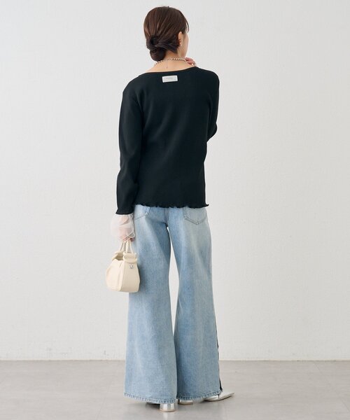 mystic（ミスティック）の「袖チュール付きリブカーディガン（カーディガン/ボレロ・レディース・アイボリー/ブルー/イエロー/ブラック・FREE）」の19枚目の写真