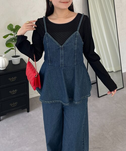 prose verse（プロズヴェール）の「ペプラムデニムオールインワン（サロペット/オーバーオール・レディース・ブルー・MEDIUM/LARGE/PM/PL）」の2枚目の写真
