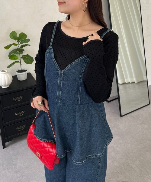 prose verse（プロズヴェール）の「ペプラムデニムオールインワン（サロペット/オーバーオール・レディース・ブルー・MEDIUM/LARGE/PM/PL）」の4枚目の写真