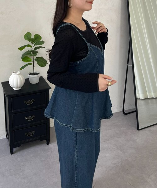 prose verse（プロズヴェール）の「ペプラムデニムオールインワン（サロペット/オーバーオール・レディース・ブルー・MEDIUM/LARGE/PM/PL）」の9枚目の写真