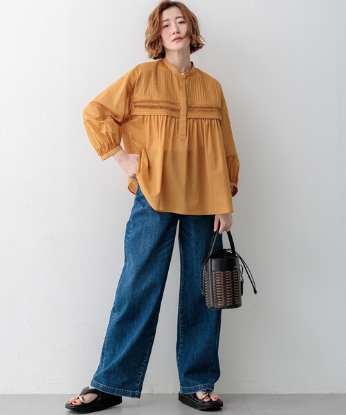 23区（ニジュウサンク）の「コットンボイル ピンタック ブラウス（シャツ/ブラウス・レディース・黄土色系/ブラック系/ホワイト系・38）」の12枚目の写真