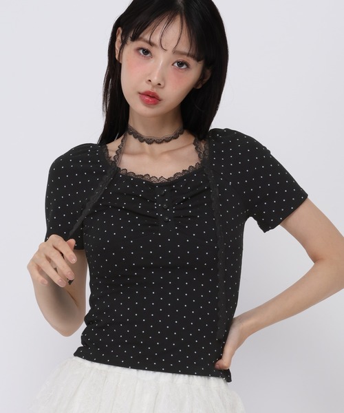 3.3 Field Trip (3.3フィールドトリップ)の「3.3 Field Trip/レースストールアソートショートスリーブトップス(Tシャツ/カットソー・レディース・カーキ/アイボリー/グレー/ブラック・FREE)」の1枚目の写真