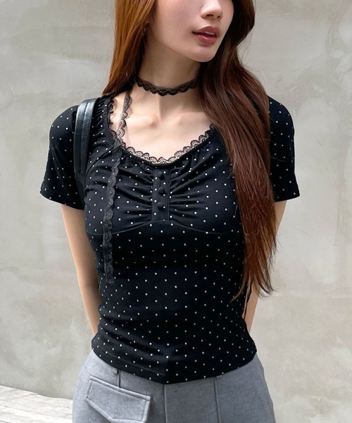 3.3 Field Trip (3.3フィールドトリップ)の「3.3 Field Trip/レースストールアソートショートスリーブトップス(Tシャツ/カットソー・レディース・カーキ/アイボリー/グレー/ブラック・FREE)」の13枚目の写真