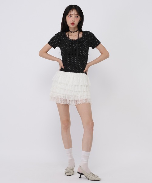 3.3 Field Trip (3.3フィールドトリップ)の「3.3 Field Trip/レースストールアソートショートスリーブトップス(Tシャツ/カットソー・レディース・カーキ/アイボリー/グレー/ブラック・FREE)」の5枚目の写真