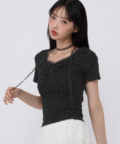 3.3 Field Trip (3.3フィールドトリップ)の「3.3 Field Trip/レースストールアソートショートスリーブトップス(Tシャツ/カットソー・レディース・カーキ/アイボリー/グレー/ブラック・FREE)」の10枚目の写真