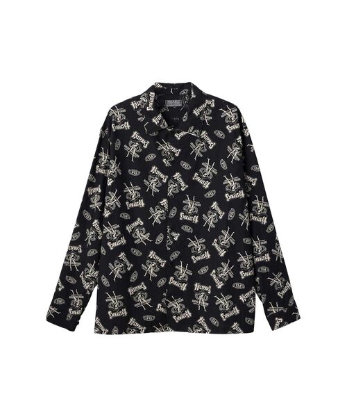 HYSTERIC GLAMOUR（ヒステリックグラマー）の「BAD ASS WHISKY柄 フラットカラーシャツ（シャツ/ブラウス・メンズ・ブラック系その他/ブルー系その他・SMALL/MEDIUM/LARGE/X-LARGE）」の2枚目の写真