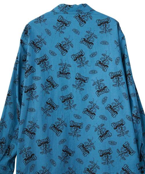 HYSTERIC GLAMOUR（ヒステリックグラマー）の「BAD ASS WHISKY柄 フラットカラーシャツ（シャツ/ブラウス・メンズ・ブラック系その他/ブルー系その他・SMALL/MEDIUM/LARGE/X-LARGE）」の4枚目の写真