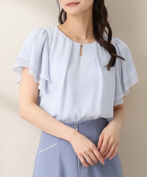 MISCH MASCH(ミッシュマッシュ)の「2026春夏新作 金ホックメロー配色ブラウス(シャツ/ブラウス・レディース・ピンク/ホワイト/ブラック/ホワイト×ブラック/ブルー・フリ-)」の4枚目の写真