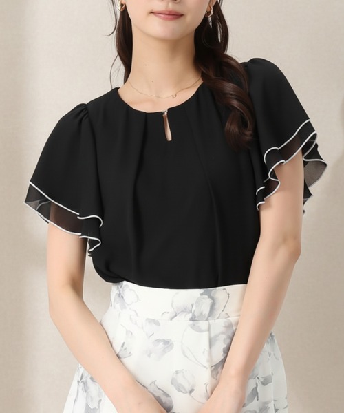 MISCH MASCH(ミッシュマッシュ)の「2026春夏新作 金ホックメロー配色ブラウス(シャツ/ブラウス・レディース・ピンク/ホワイト/ブラック/ホワイト×ブラック/ブルー・フリ-)」の3枚目の写真
