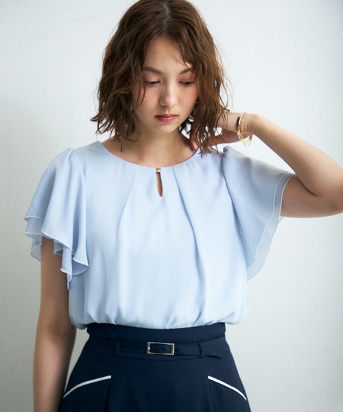 MISCH MASCH(ミッシュマッシュ)の「2026春夏新作 金ホックメロー配色ブラウス(シャツ/ブラウス・レディース・ピンク/ホワイト/ブラック/ホワイト×ブラック/ブルー・フリ-)」の7枚目の写真