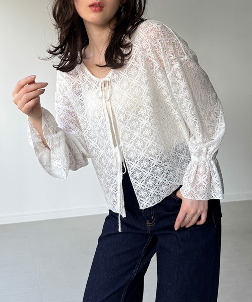 junoah（ジュノア）の「レースショートリボントップス（カーディガン/ボレロ・レディース・ホワイト/アイボリー/ブラック・SMALL/MEDIUM/LARGE）」の12枚目の写真