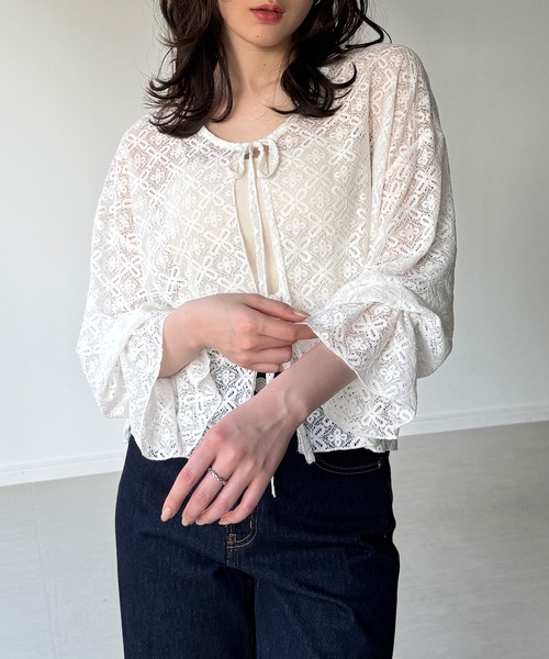 junoah（ジュノア）の「レースショートリボントップス（カーディガン/ボレロ・レディース・ホワイト/アイボリー/ブラック・SMALL/MEDIUM/LARGE）」の11枚目の写真