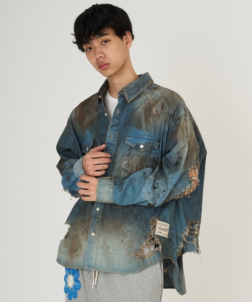 DISCOVERED（ディスカバード）の「CRASH DENIM SHIRTS（シャツ/ブラウス・メンズ・ブラック/インディゴブルー・1/3/2）」の2枚目の写真