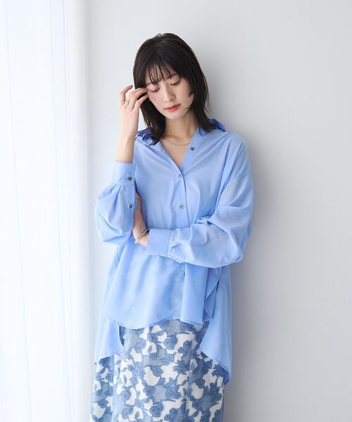 YECCA VECCA(イェッカヴェッカ)の「バック釦シアーシャツ(シャツ/ブラウス・レディース・チャコールグレー/ブルー/ピンク/ストライプ・FREE)」の6枚目の写真