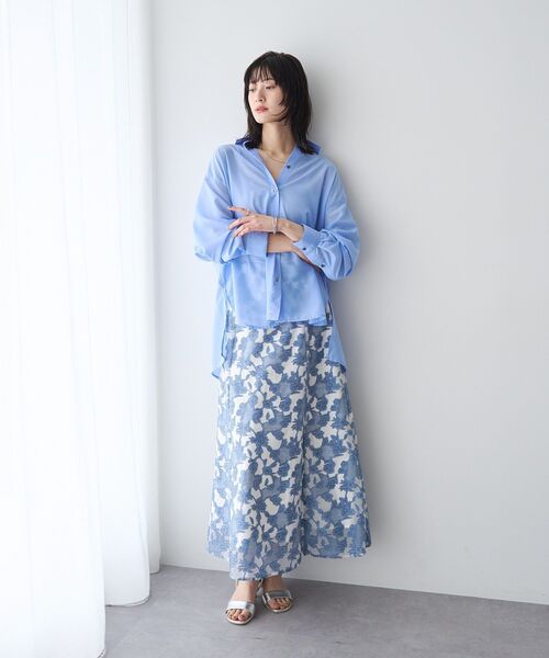 YECCA VECCA(イェッカヴェッカ)の「バック釦シアーシャツ(シャツ/ブラウス・レディース・チャコールグレー/ブルー/ピンク/ストライプ・FREE)」の11枚目の写真